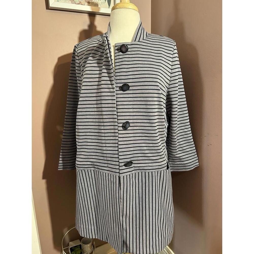 Cabi #5474 Striped Car Coat Womens L Gray Blue Button Down Dappled Jacket - Picture 2 of 10